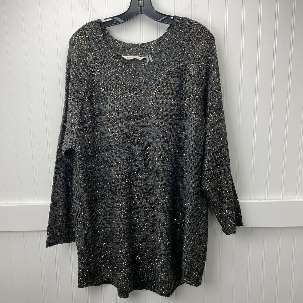 Tunic Sweater Soft Surroundings Sz 1X Gray With Sequins Holiday Top Plus Size